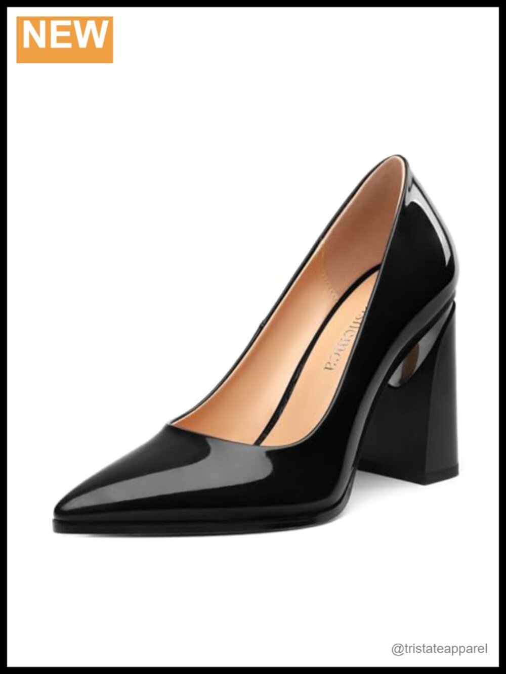 Chunky Block Heels Patent Pointed Toe Slip On Pumps Wedding Dress Shoes 3.5IN